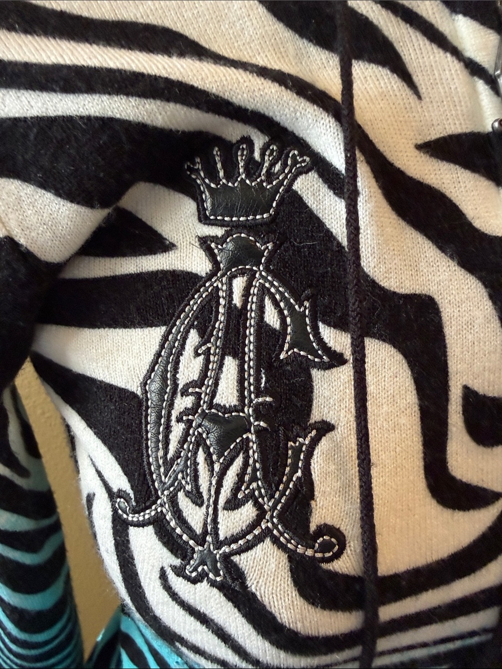Zebra Stripe Teal & Black Zip Hoodie - Picture 2 of 6